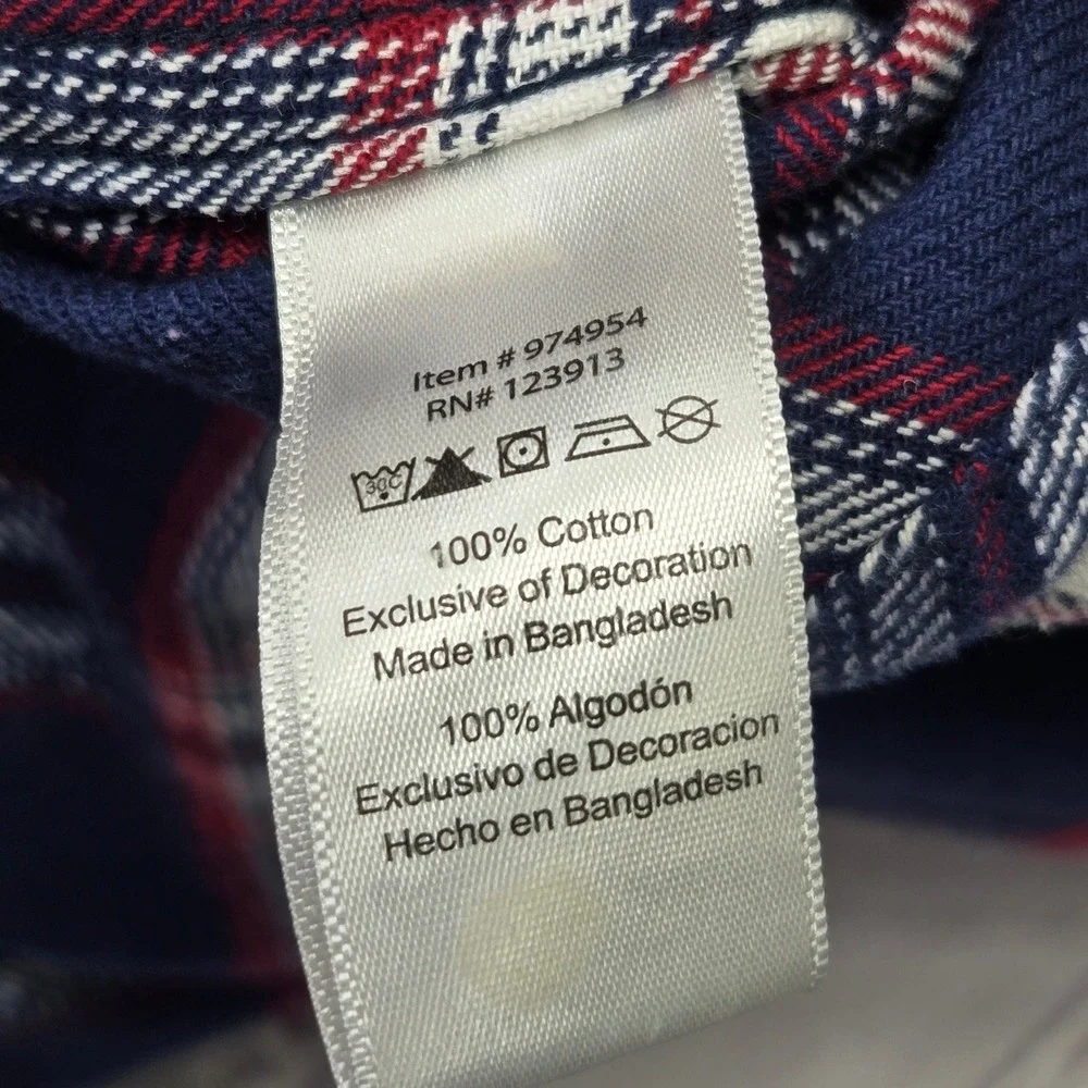 Jachs‎ NY Mens Flannel Shirt Large Navy Blue Red White Plaid Button Down Cotton